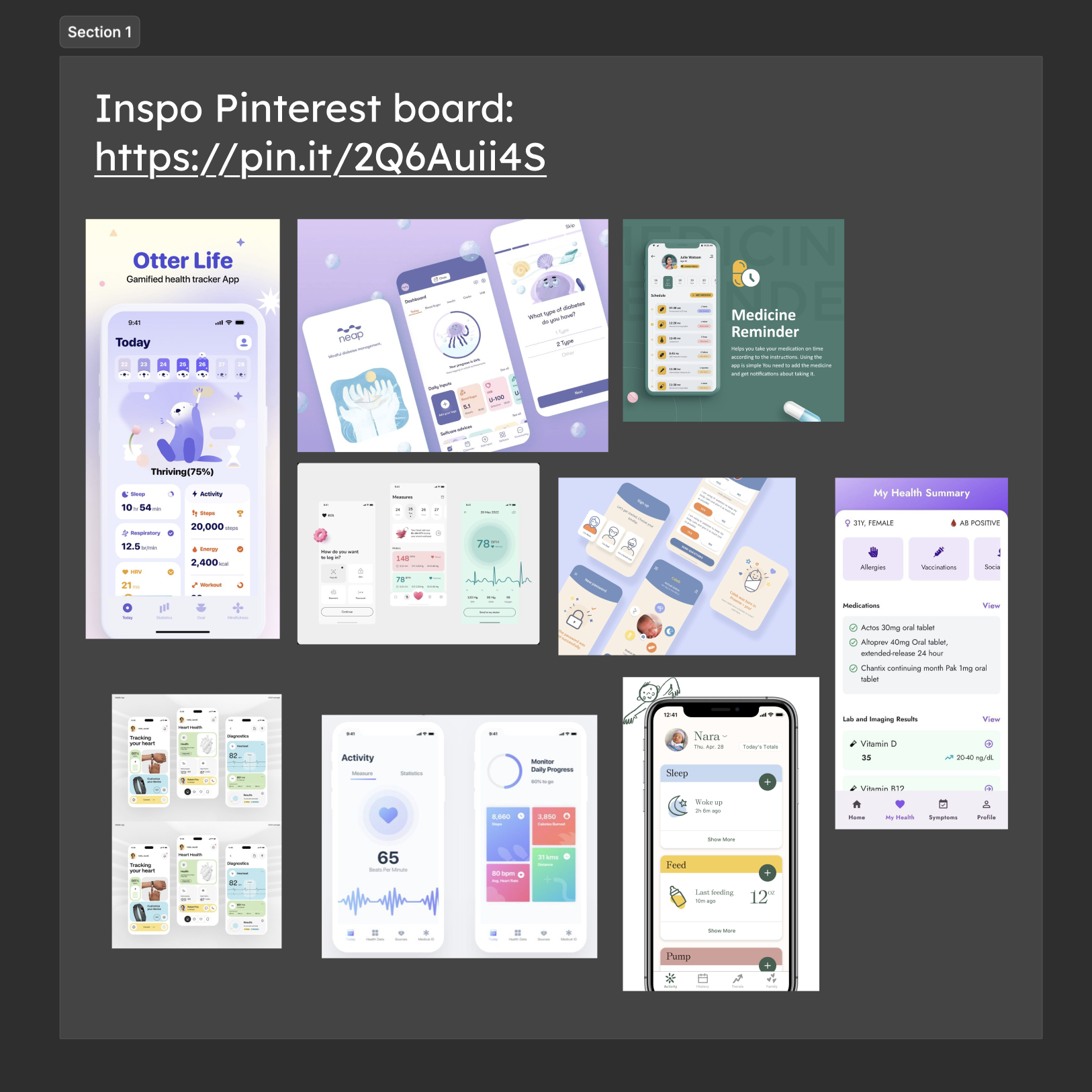 We referred to our Pinterest board for wireframe inspiration.