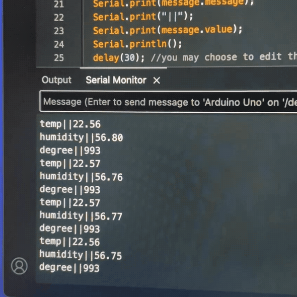 Temperature data shown on arduino serial monitor 