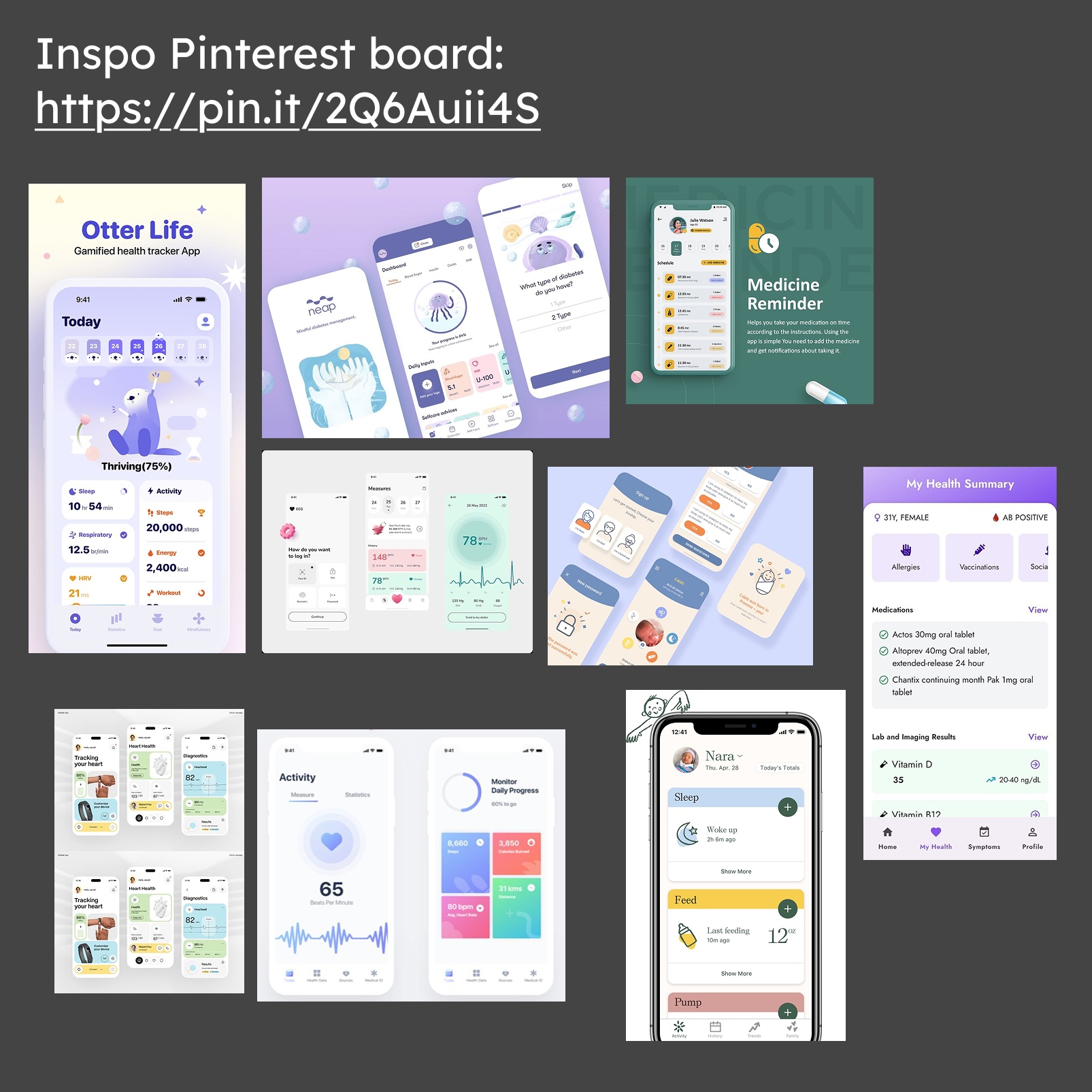 I created an inspiration board for our Protopie app design.